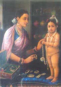 Raja Ravi Varma Yashoda decorating Krishna